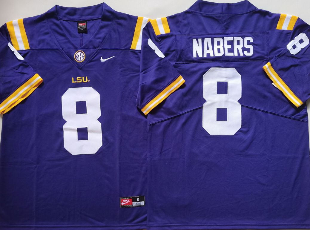 Men LSU Tigers #8 Nabers Purple Nike 2025 NCAA Jersey